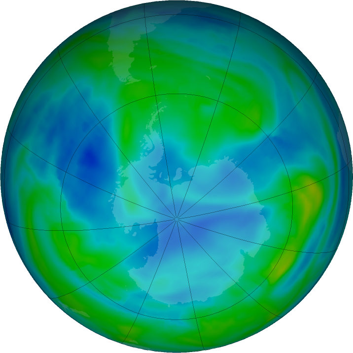 Antarctic ozone map for 24 May 2017